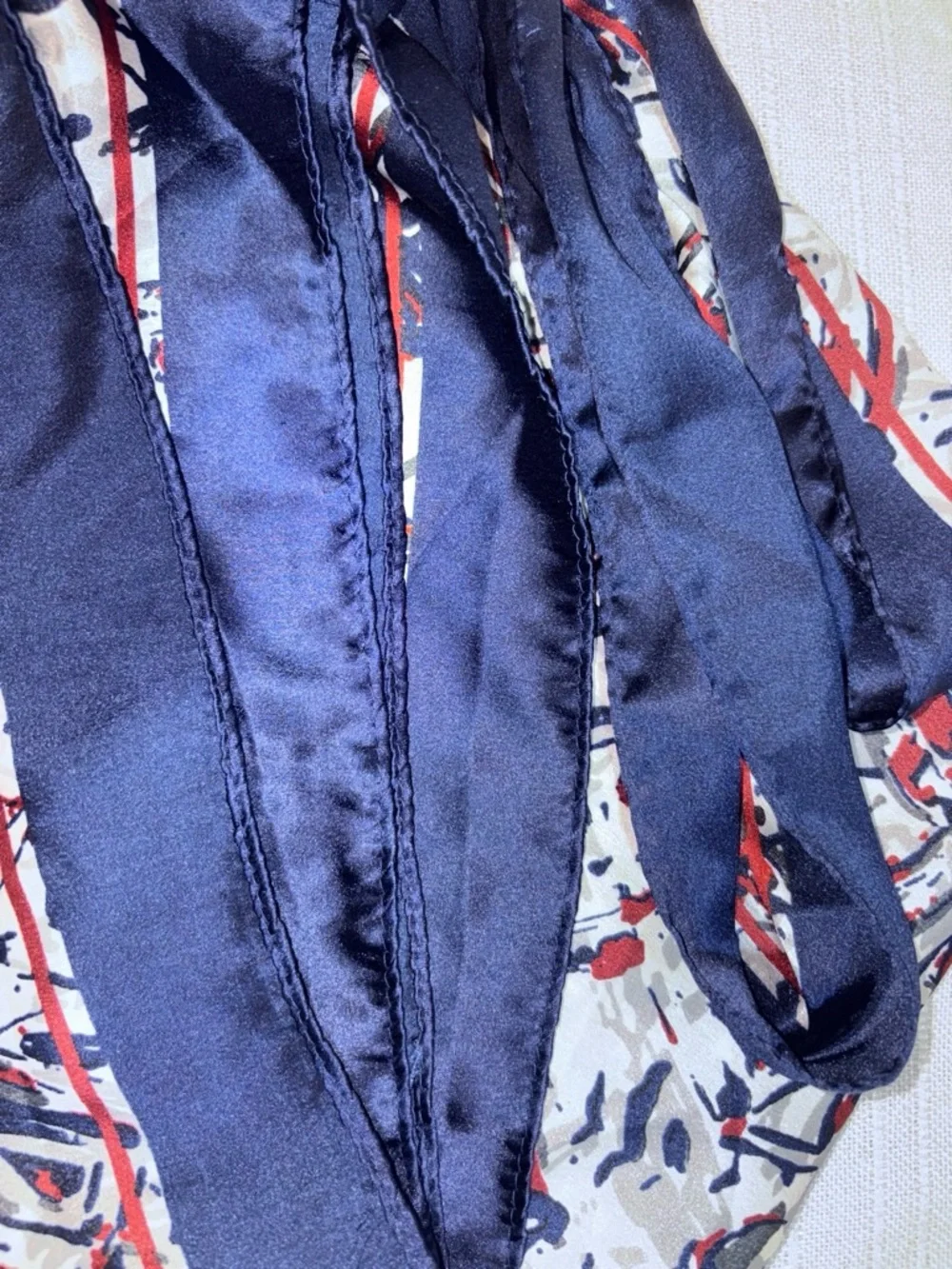 Vintage Mid Century Navy Abstract Silk Satin Scarf Expressionist Art